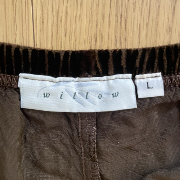 VTG Brown Crushed Velvet Pants L Pull On Wide Leg Elastic Waist Lounge 90s Y2K - Picture 4 of 8